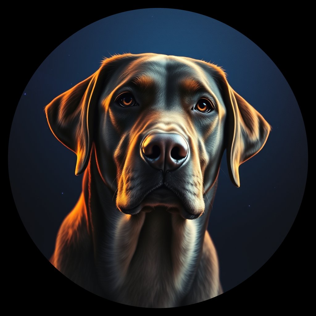 Cosmic medallion portrait of 558_380G_2416, a Labrador Retriever