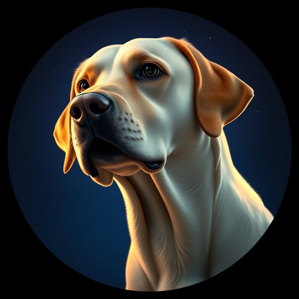Cosmic medallion portrait of 55_G0380_0153, a Labrador Retriever