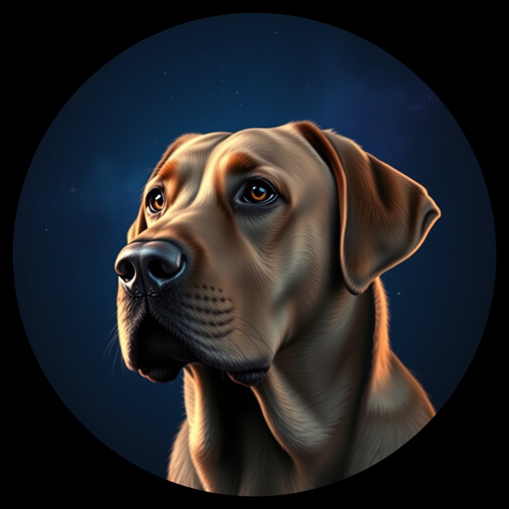 Cosmic medallion portrait of 560_380G_2418, a Labrador Retriever