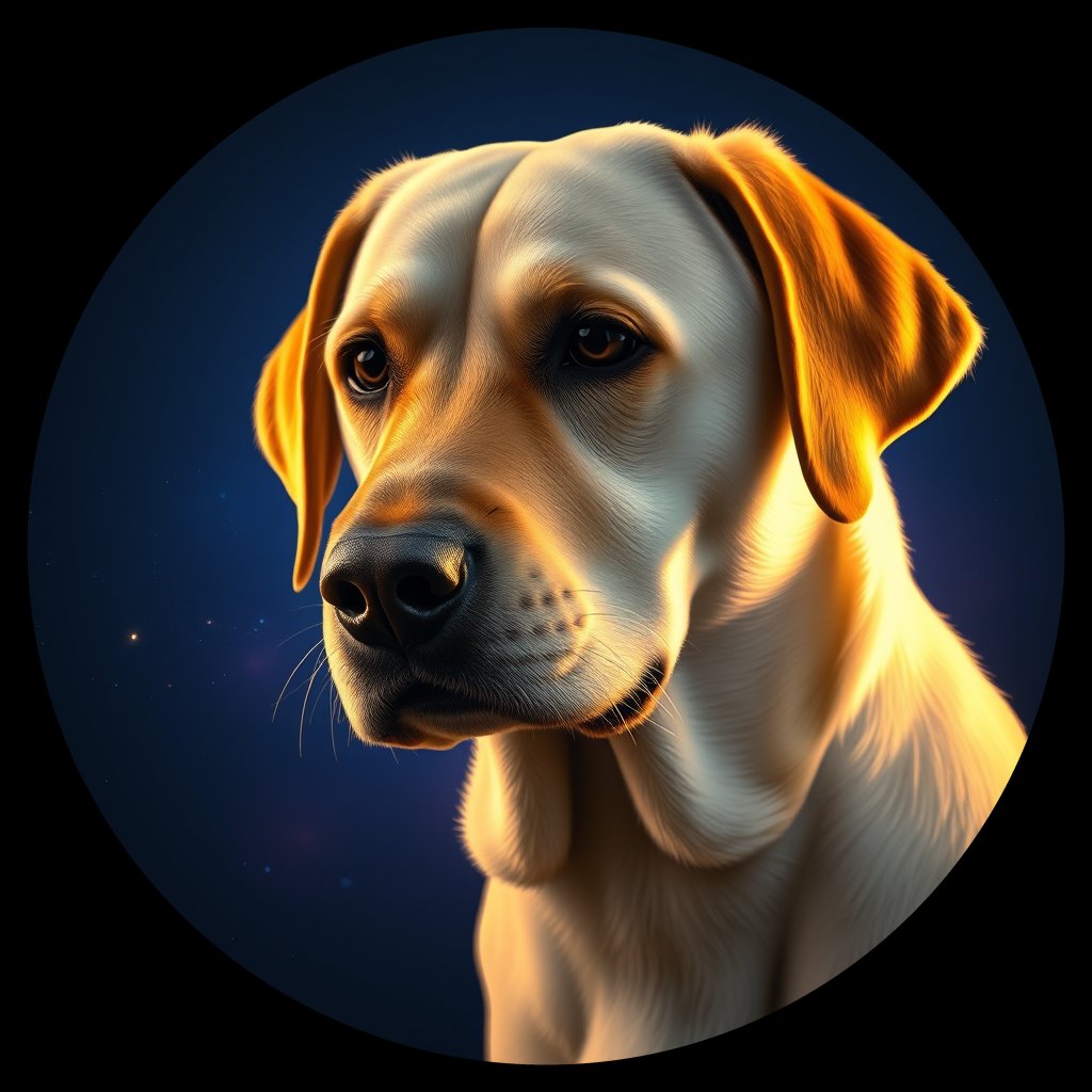 Cosmic medallion portrait of 561_380G_2419, a Labrador Retriever