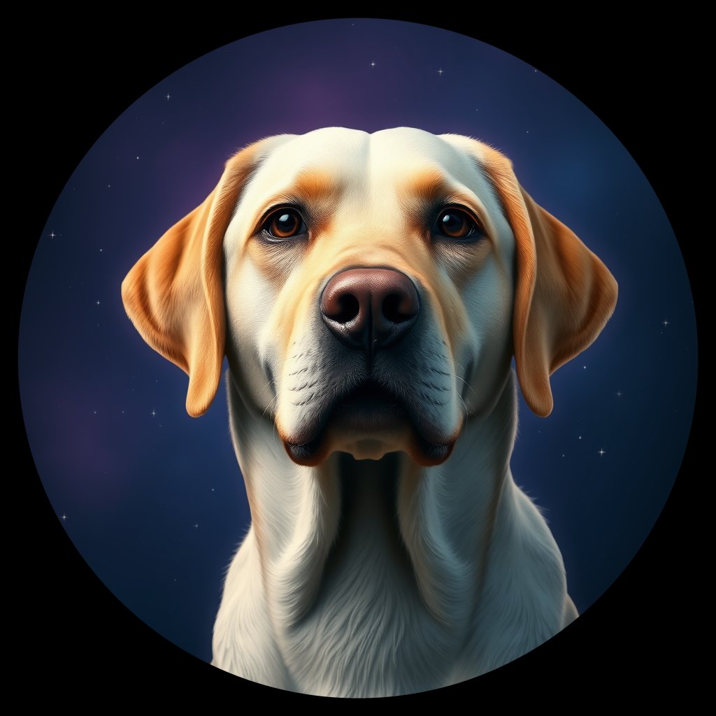 Cosmic medallion portrait of 5640_5640, a Labrador Retriever