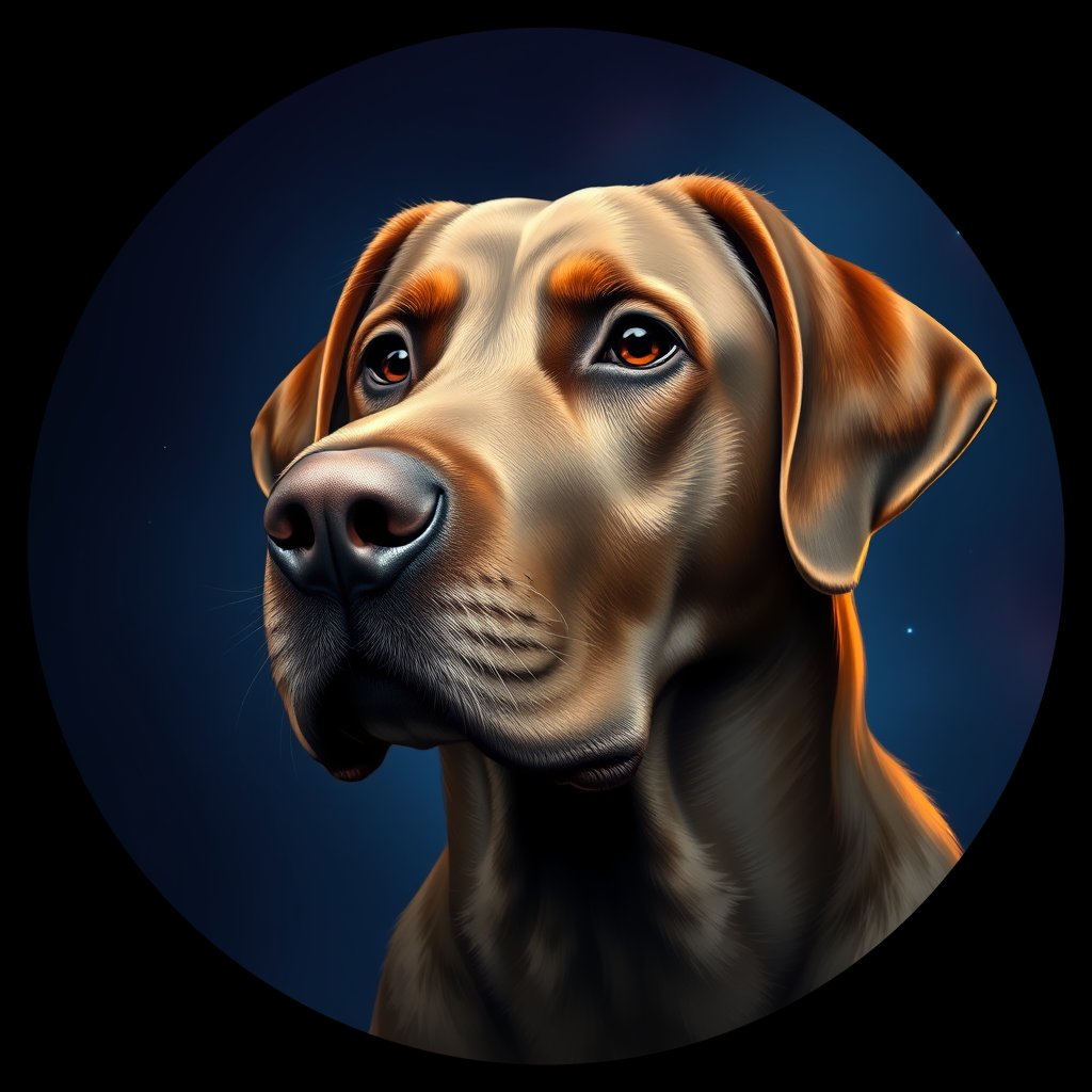 Cosmic medallion portrait of 565_380G_2423, a Labrador Retriever