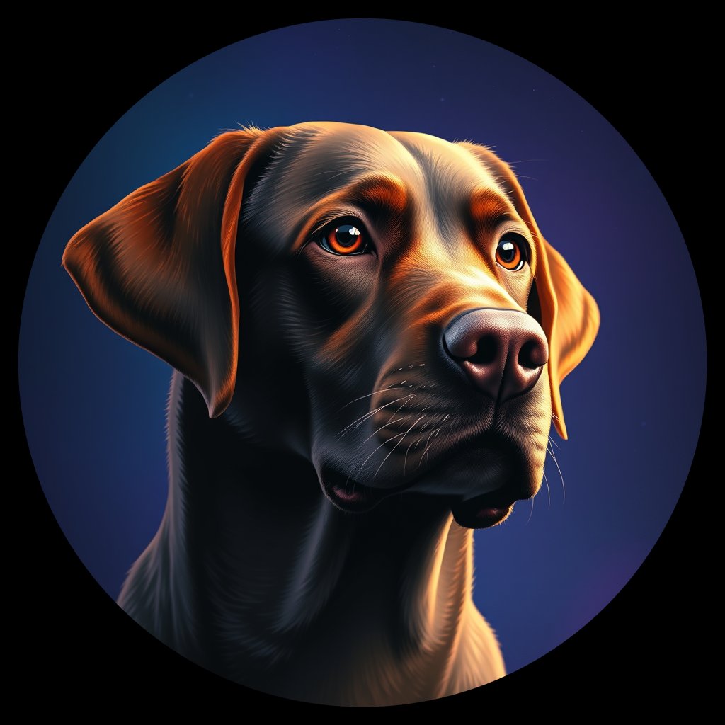Cosmic medallion portrait of 566_380G_2424, a Labrador Retriever