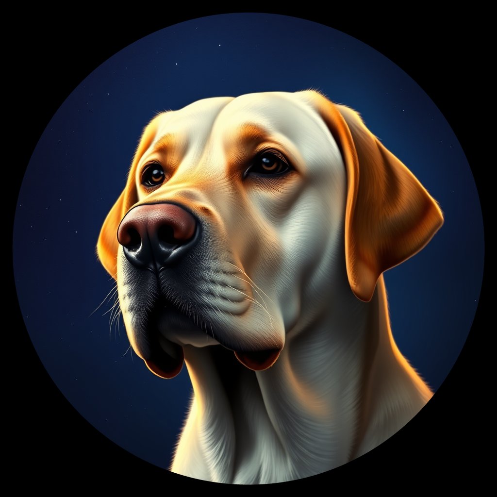 Cosmic medallion portrait of 567_380G_2425, a Labrador Retriever