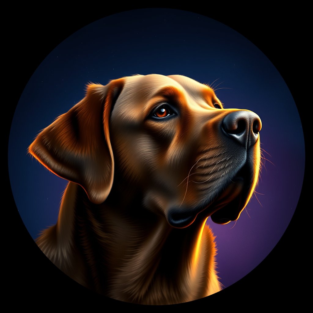 Cosmic medallion portrait of 569_380G_2427, a Labrador Retriever