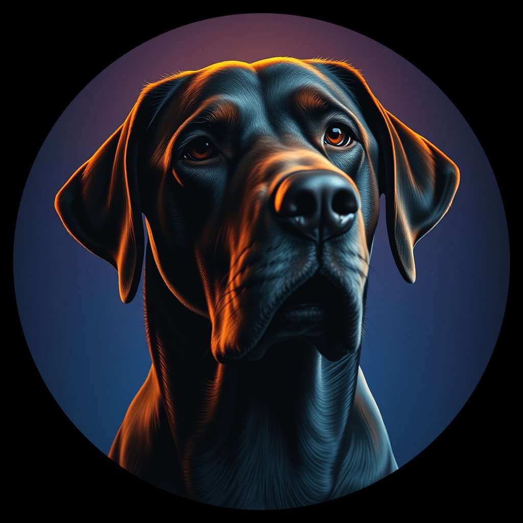 Cosmic medallion portrait of 570_380G_2428, a Labrador Retriever
