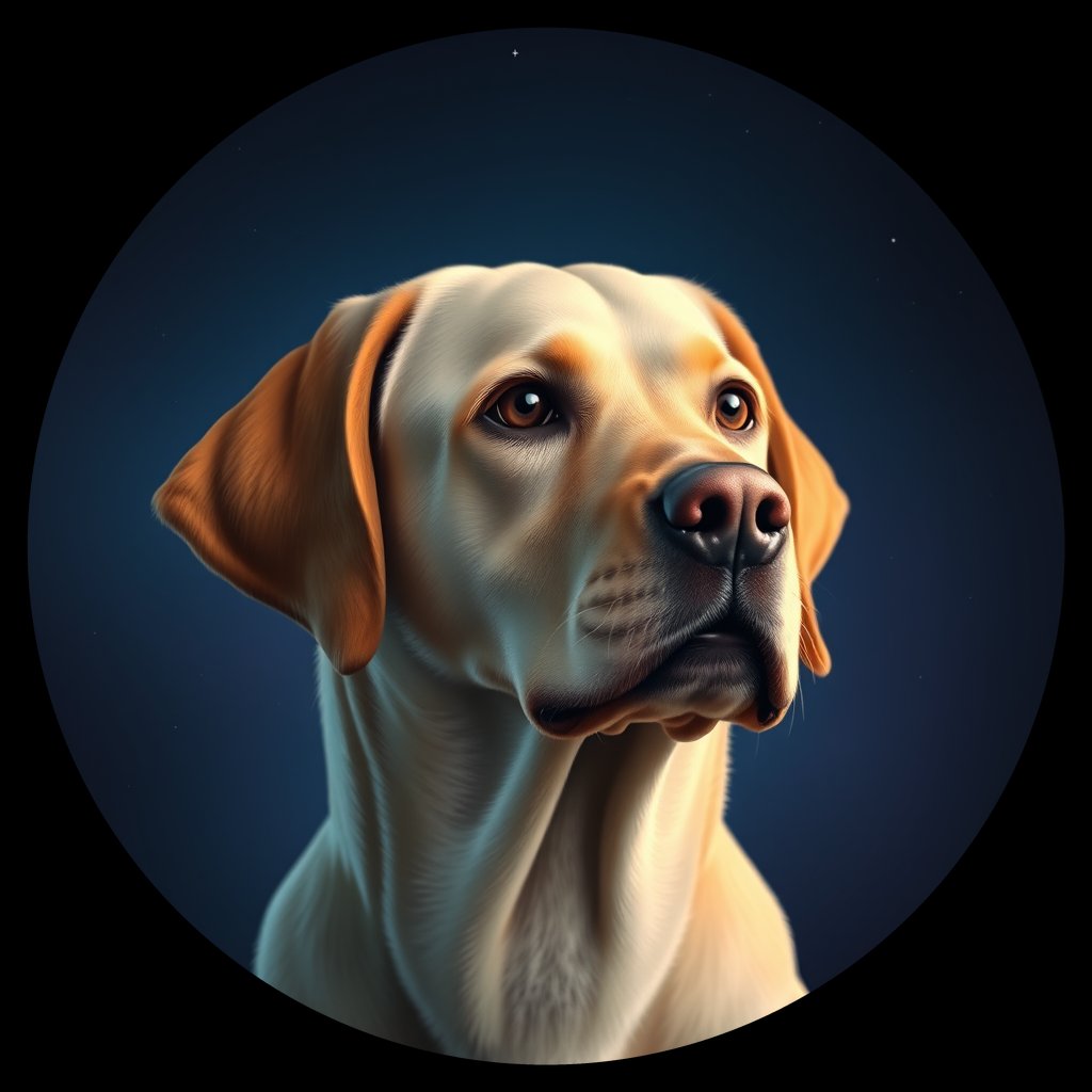 Cosmic medallion portrait of 574_380G_2432, a Labrador Retriever