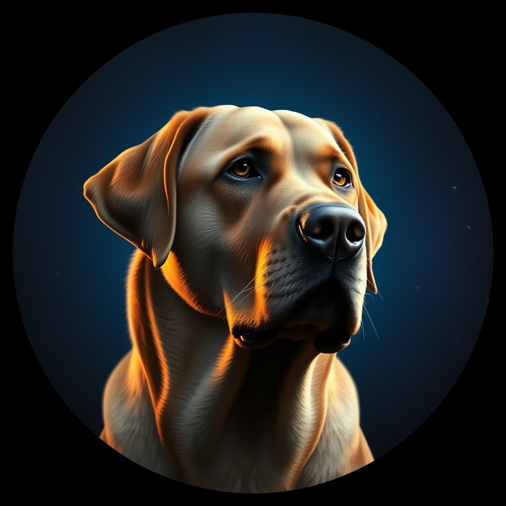 Cosmic medallion portrait of 57_G0380_0161, a Labrador Retriever