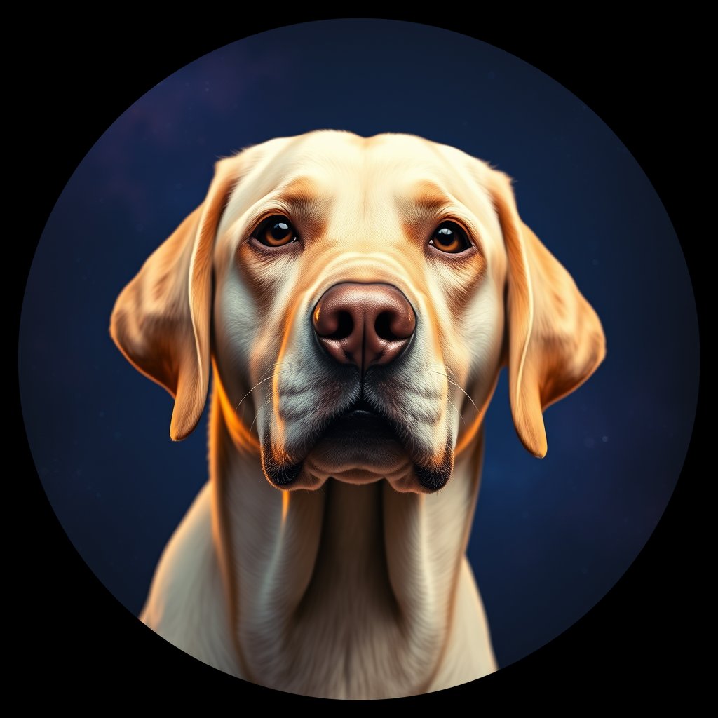 Cosmic medallion portrait of 580_G0380_0351, a Labrador Retriever