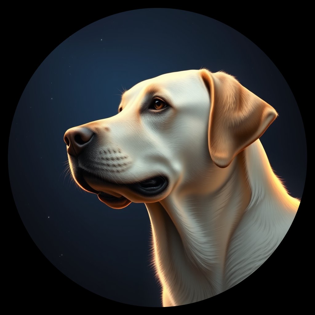 Cosmic medallion portrait of 582_G0380_0462, a Labrador Retriever