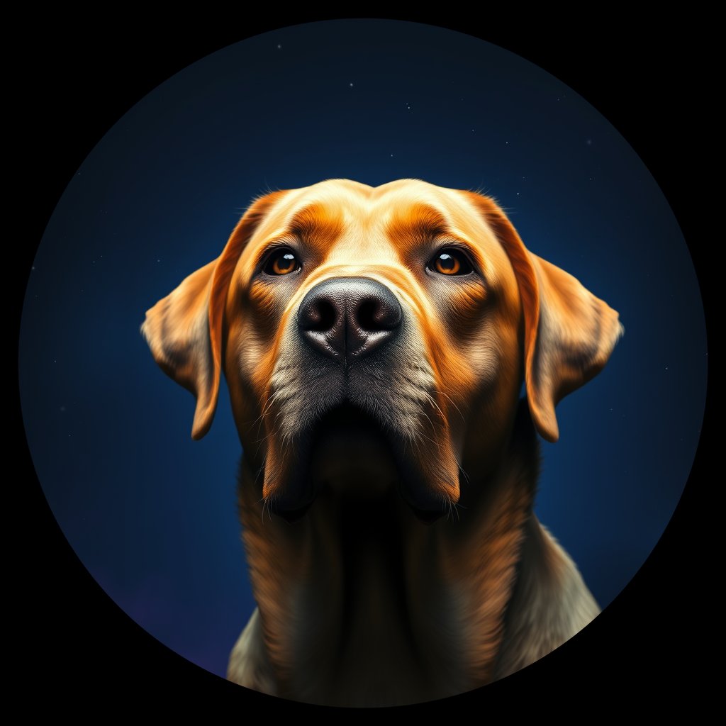 Cosmic medallion portrait of 586_G0380_0681, a Labrador Retriever