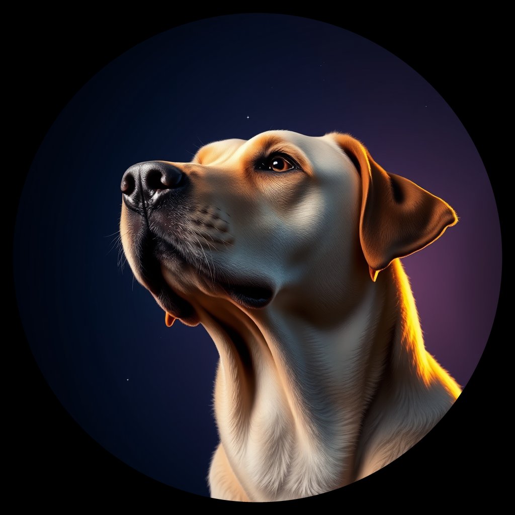 Cosmic medallion portrait of 588_G0380_0727, a Labrador Retriever