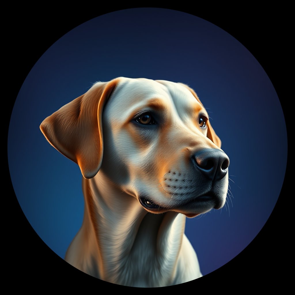 Cosmic medallion portrait of 58_G0380_0163, a Labrador Retriever