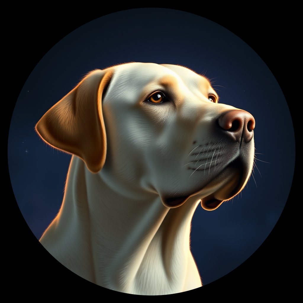 Cosmic medallion portrait of 605_G0380_0401, a Labrador Retriever