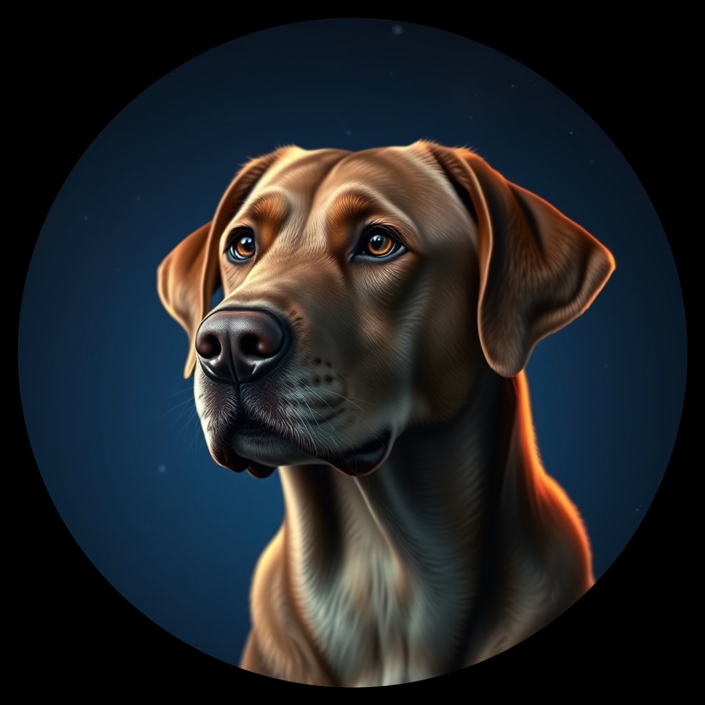 Cosmic medallion portrait of 609_G0380_0647, a Labrador Retriever