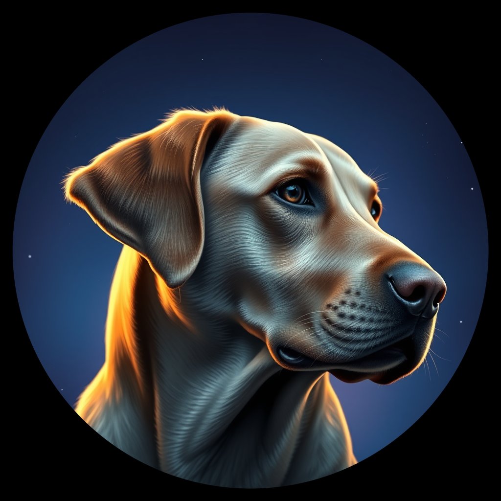 Cosmic medallion portrait of 610_G0380_0684, a Labrador Retriever