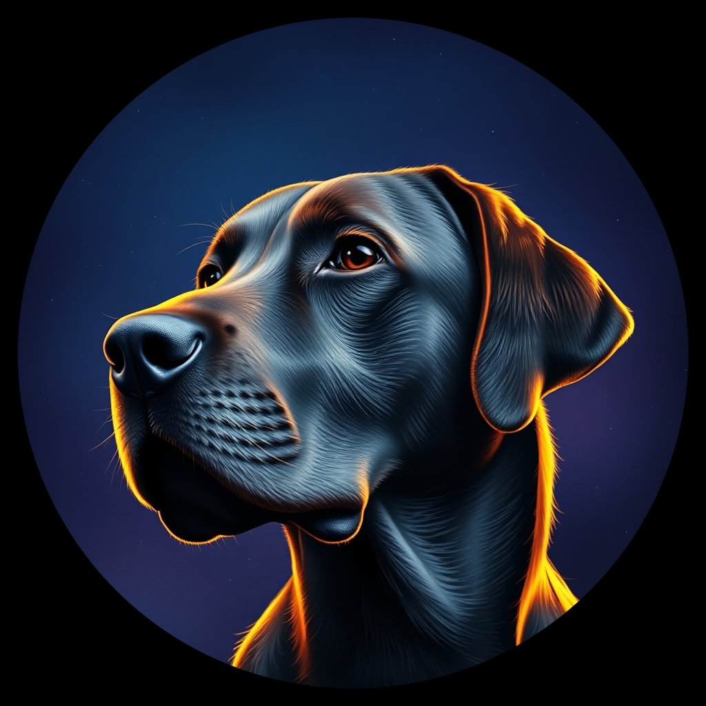 Cosmic medallion portrait of 611_G0380_0721, a Labrador Retriever