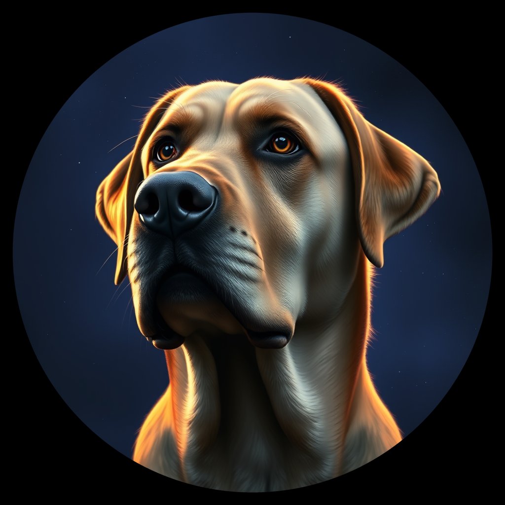 Cosmic medallion portrait of 617_G0380_0440, a Labrador Retriever