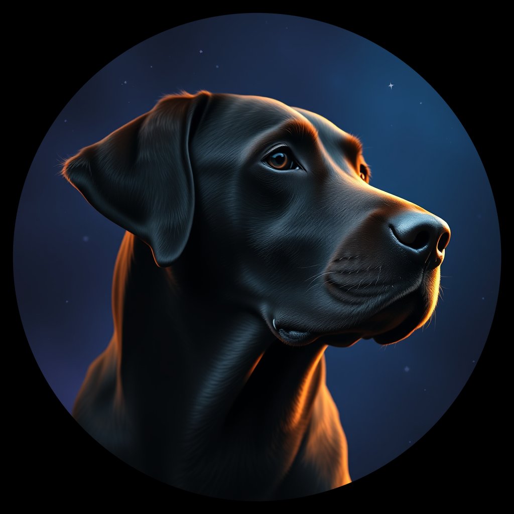 Cosmic medallion portrait of 621_G0380_0653, a Labrador Retriever