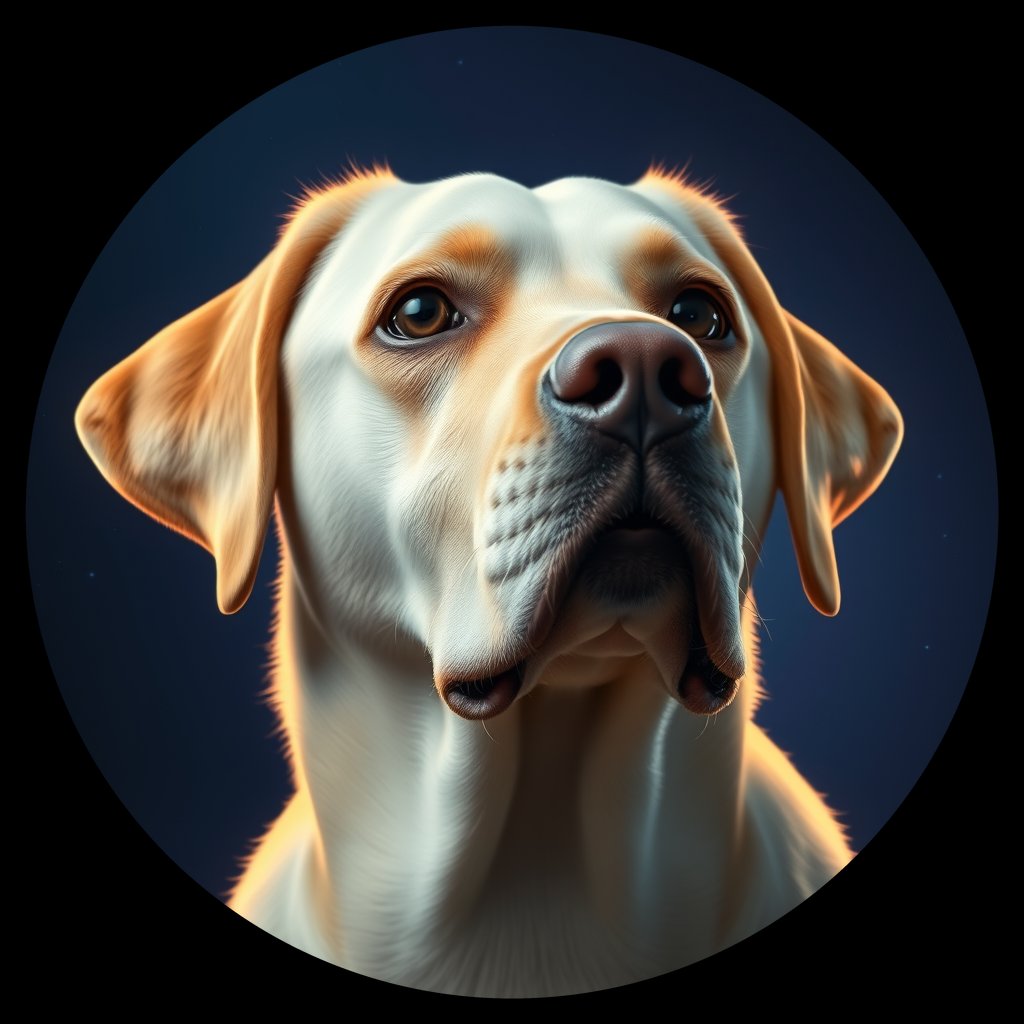 Cosmic medallion portrait of 622_G0380_0686, a Labrador Retriever