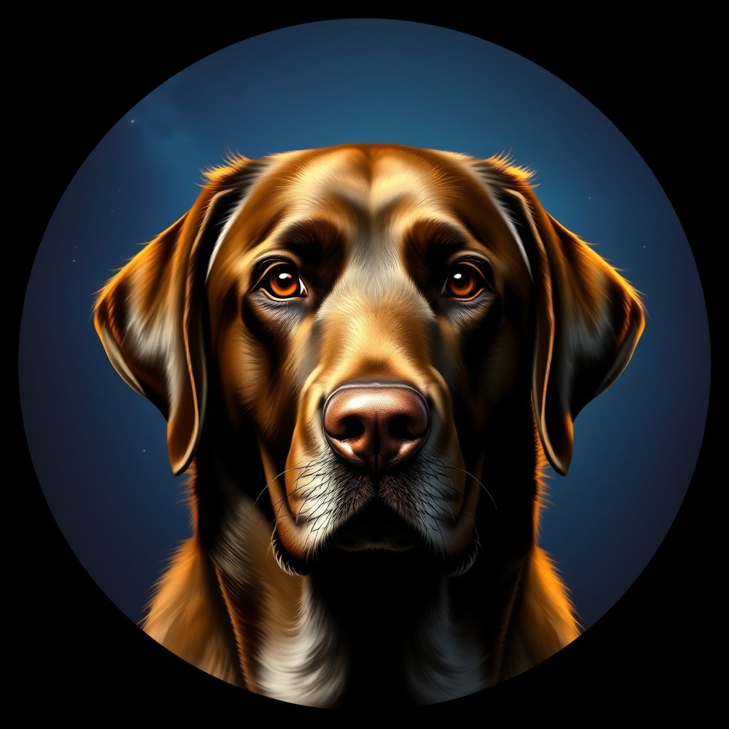 Cosmic medallion portrait of 623_G0380_0722, a Labrador Retriever