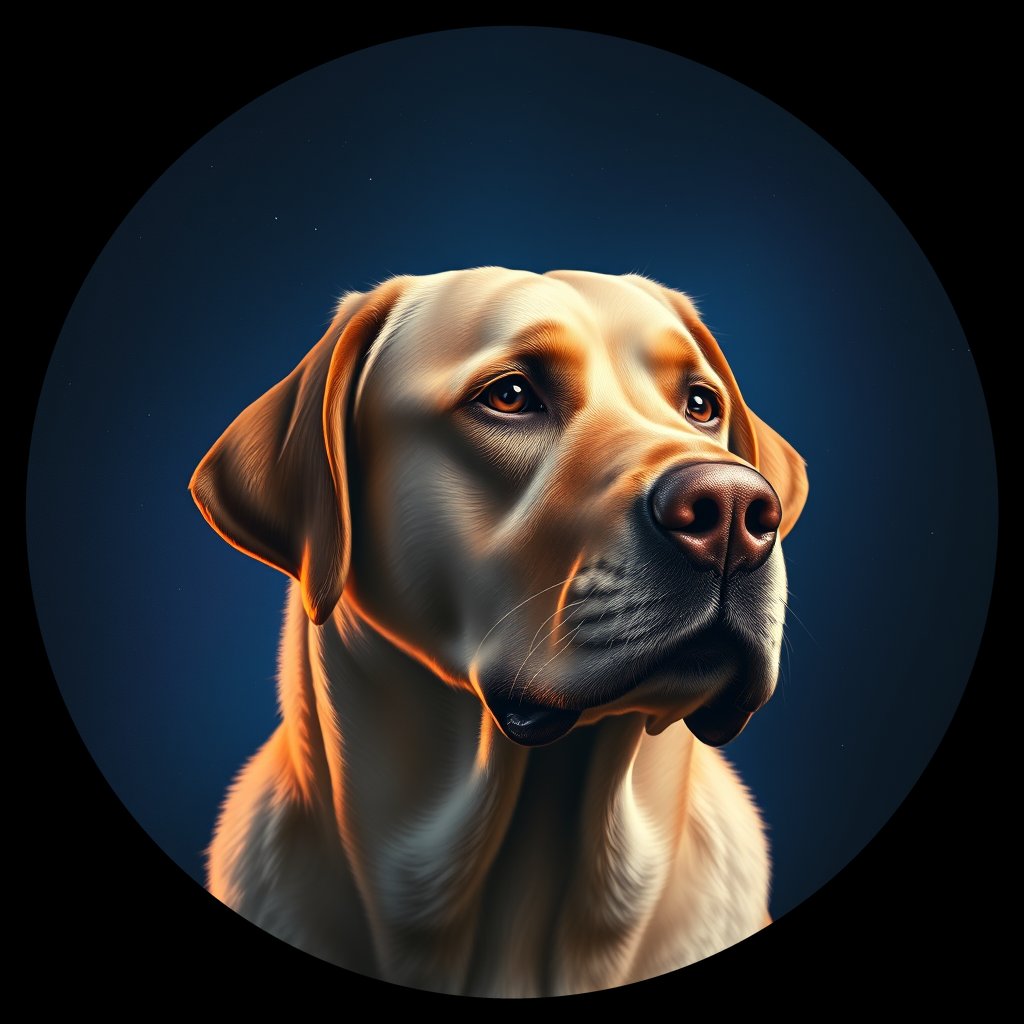 Cosmic medallion portrait of 624_G0380_0738, a Labrador Retriever