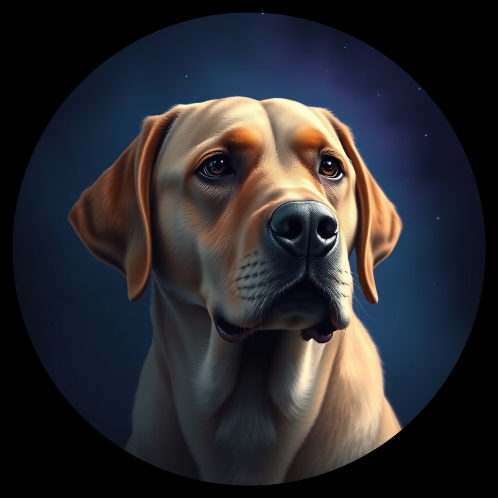 Cosmic medallion portrait of 625_G0380_0018, a Labrador Retriever