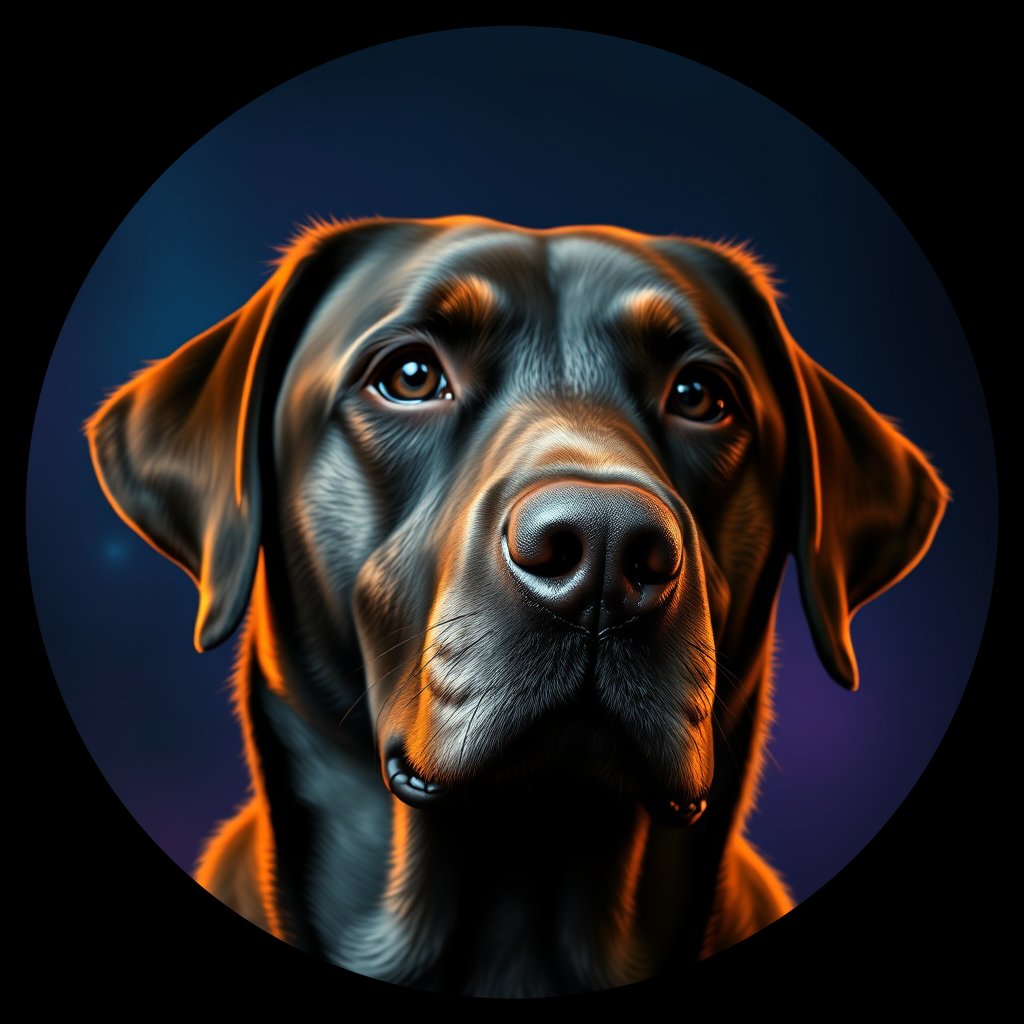 Cosmic medallion portrait of 628_G0380_0376, a Labrador Retriever