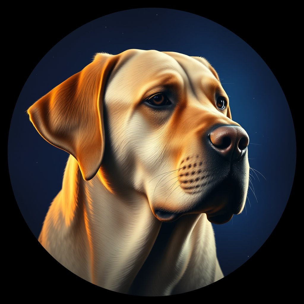 Cosmic medallion portrait of 62_G0380_0178, a Labrador Retriever