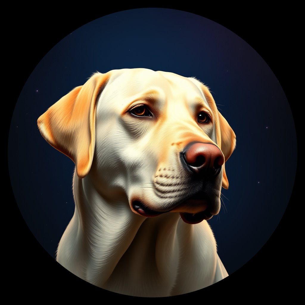 Cosmic medallion portrait of 633_G0380_0654, a Labrador Retriever
