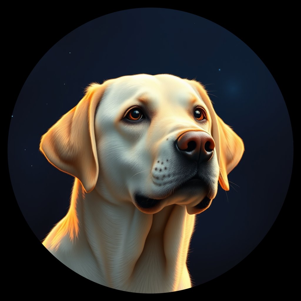 Cosmic medallion portrait of 634_G0380_0687, a Labrador Retriever
