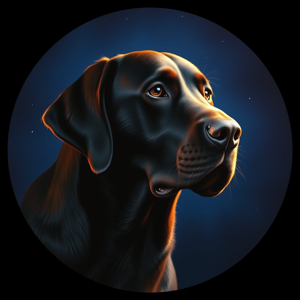 Cosmic medallion portrait of 635_G0380_0723, a Labrador Retriever