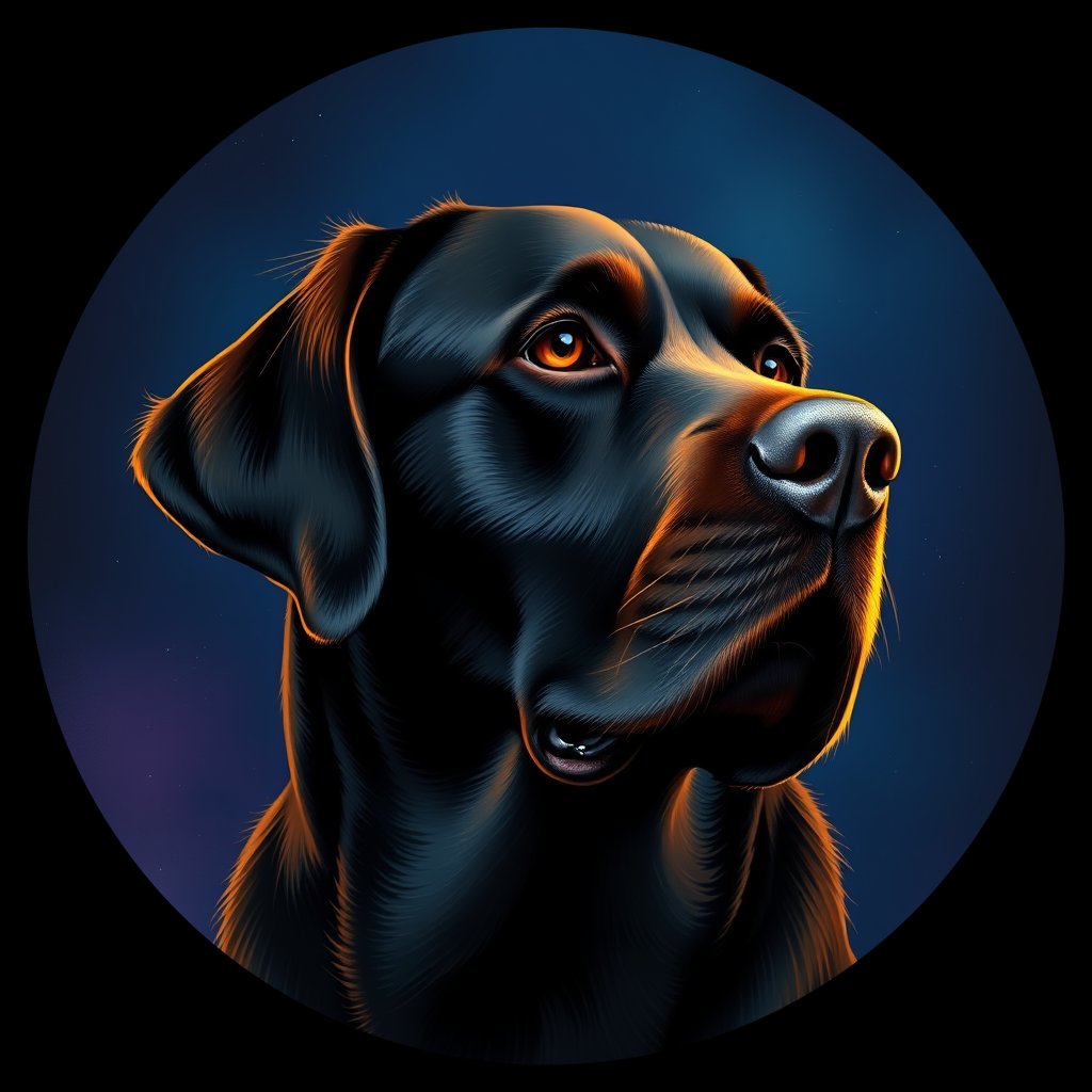 Cosmic medallion portrait of 63_G0380_0180, a Labrador Retriever