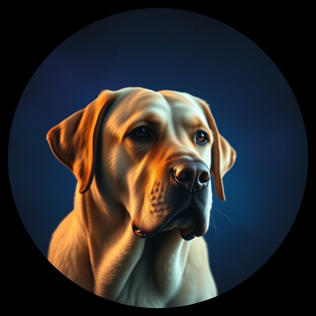 Cosmic medallion portrait of 641_G0380_0447, a Labrador Retriever