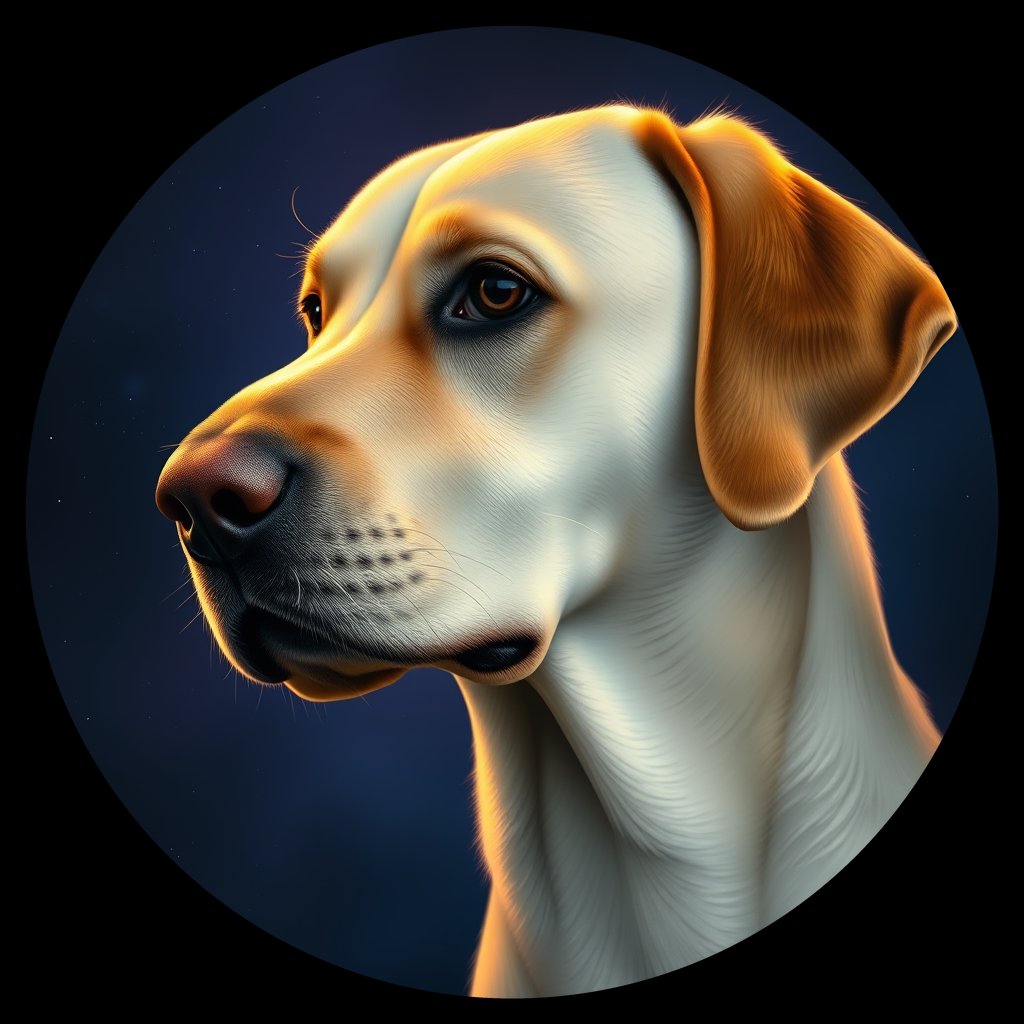 Cosmic medallion portrait of 643_G0380_0542, a Labrador Retriever