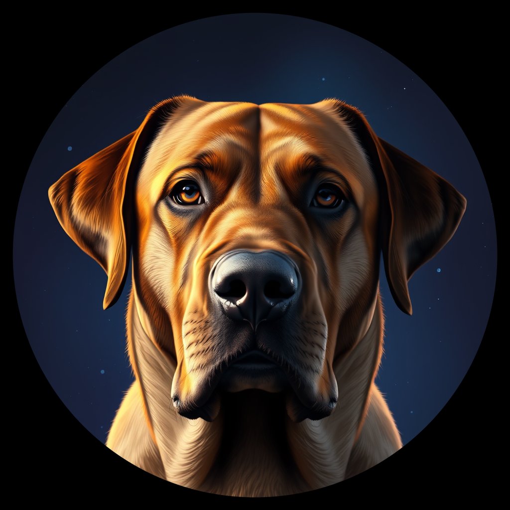 Cosmic medallion portrait of 645_G0380_0657, a Labrador Retriever