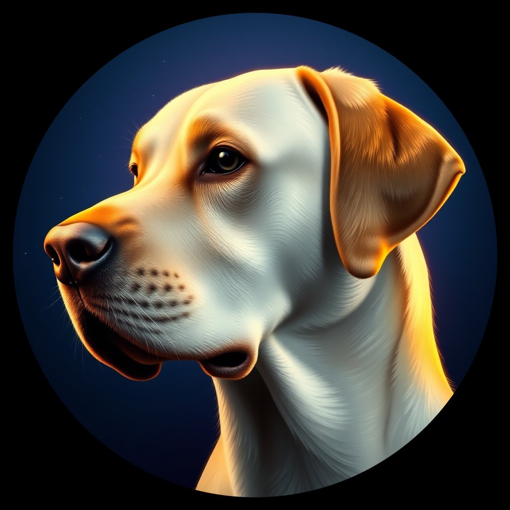 Cosmic medallion portrait of 647_G0380_0724, a Labrador Retriever
