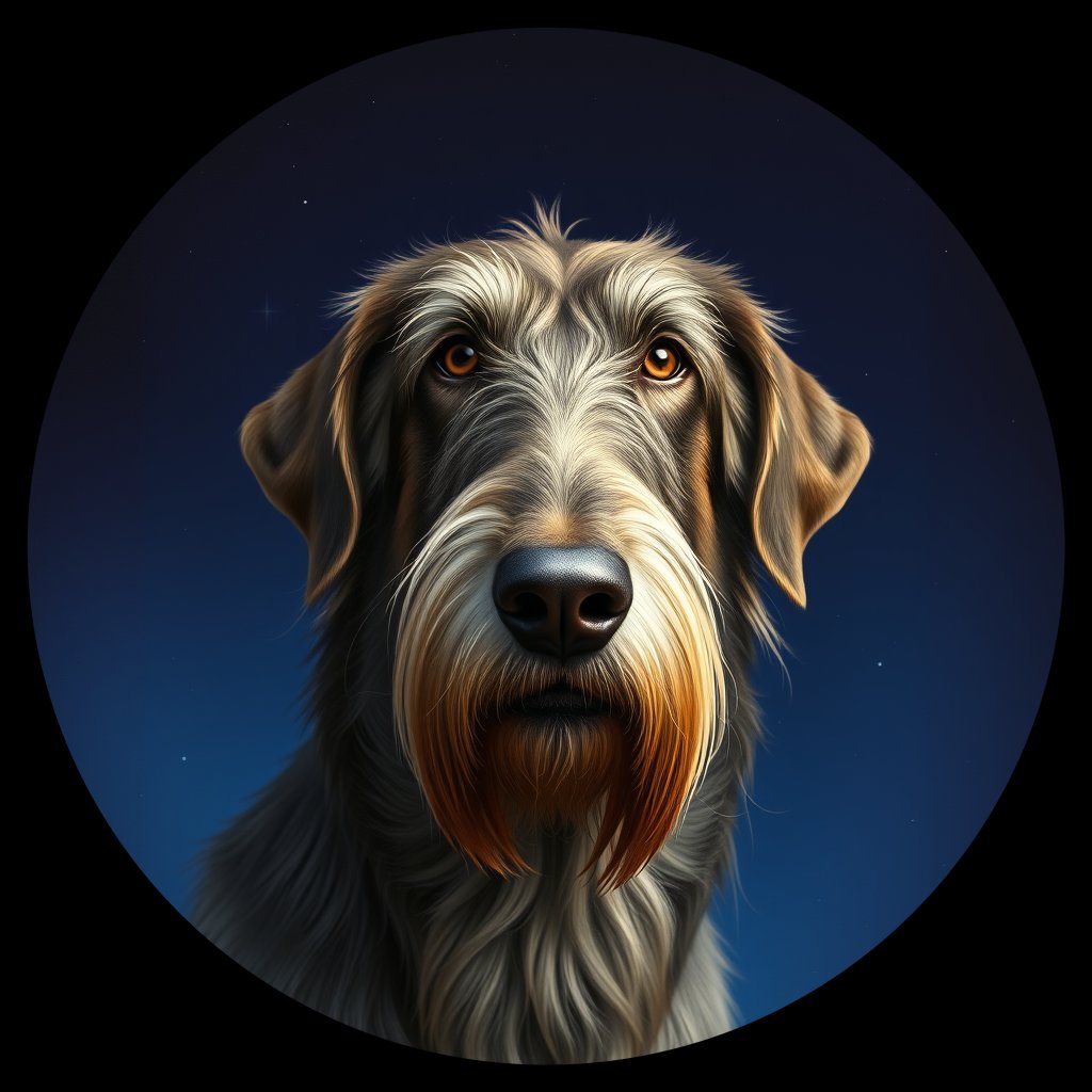 Cosmic medallion portrait of 64_64, a Irish Wolfhound