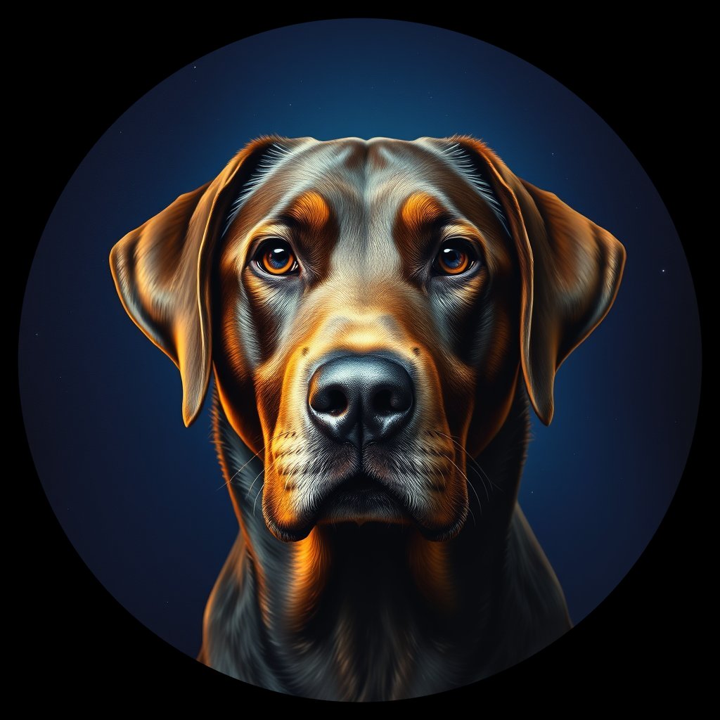 Cosmic medallion portrait of 64_G0380_0182, a Labrador Retriever