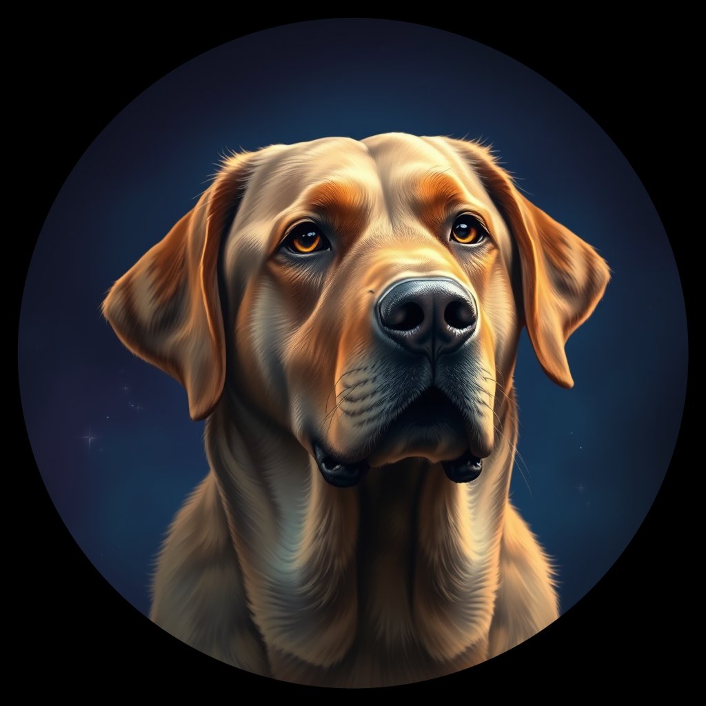 Cosmic medallion portrait of 650_G0380_0306, a Labrador Retriever