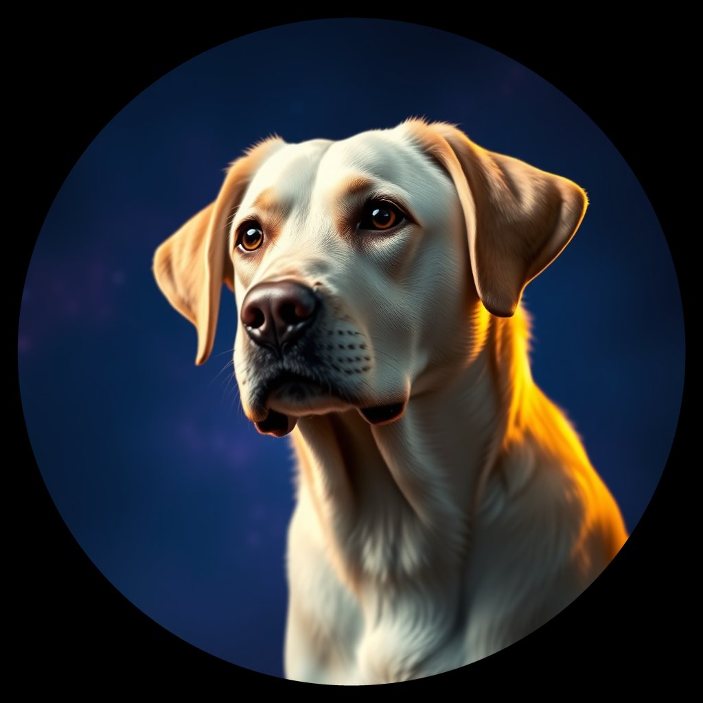Cosmic medallion portrait of 651_G0380_0333, a Labrador Retriever