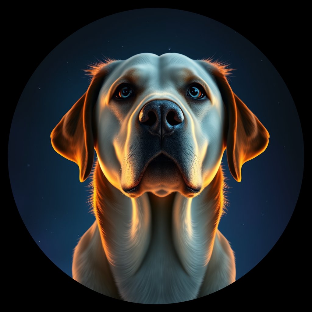 Cosmic medallion portrait of 657_G0380_0661, a Labrador Retriever