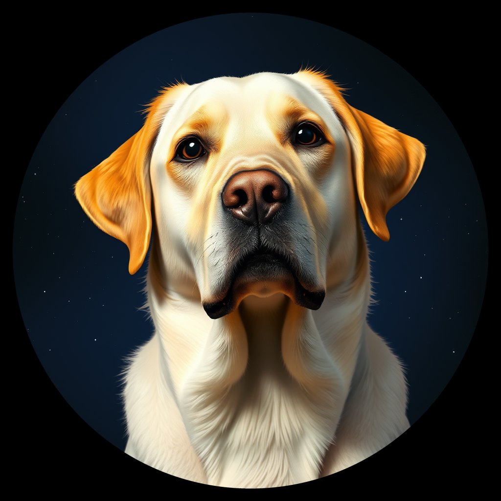 Cosmic medallion portrait of 659_G0380_0725, a Labrador Retriever