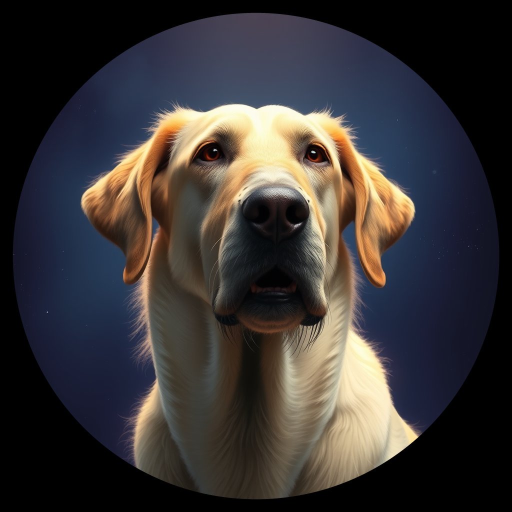 Cosmic medallion portrait of 65_65, a Irish Wolfhound