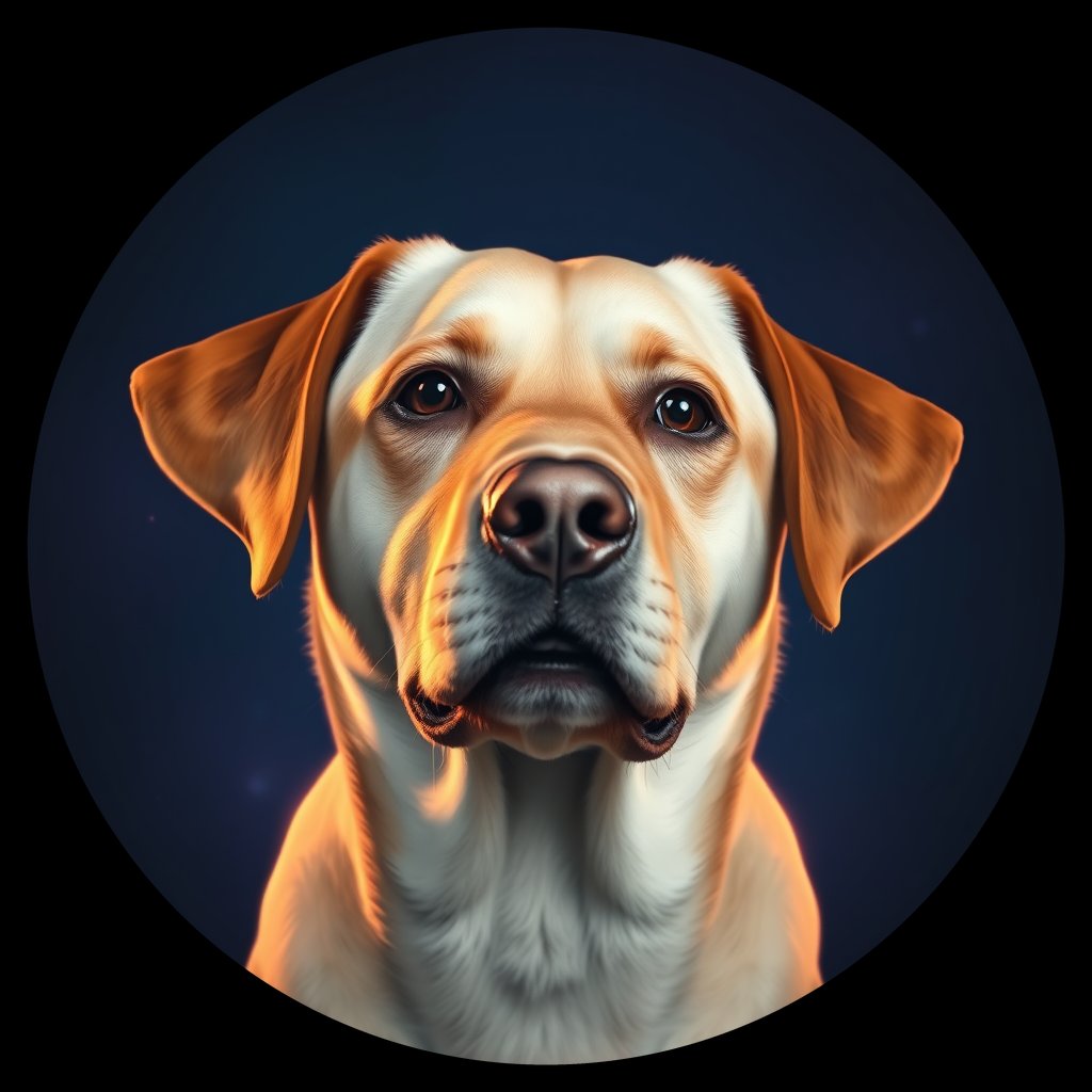 Cosmic medallion portrait of 666_G0380_0501, a Labrador Retriever