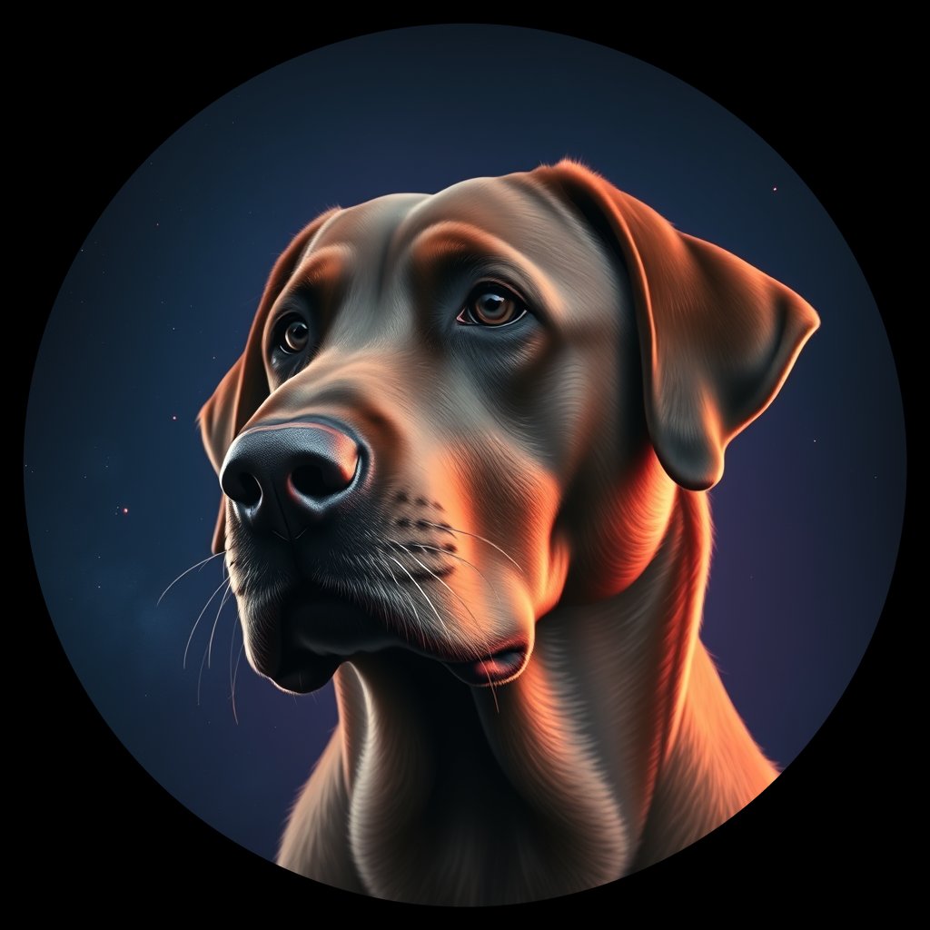 Cosmic medallion portrait of 668_G0380_0616, a Labrador Retriever