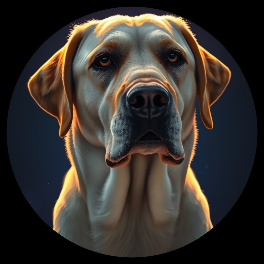 Cosmic medallion portrait of 671_G0380_0726, a Labrador Retriever