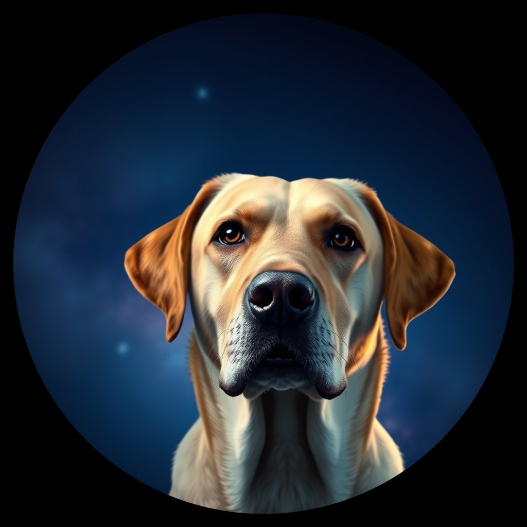 Cosmic medallion portrait of 673_G0380_0758, a Labrador Retriever