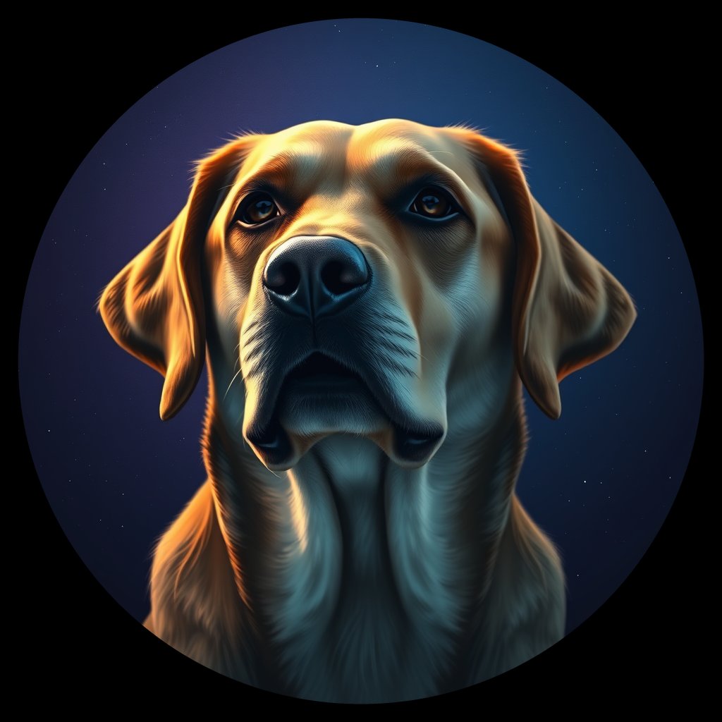 Cosmic medallion portrait of 674_G0380_0881, a Labrador Retriever
