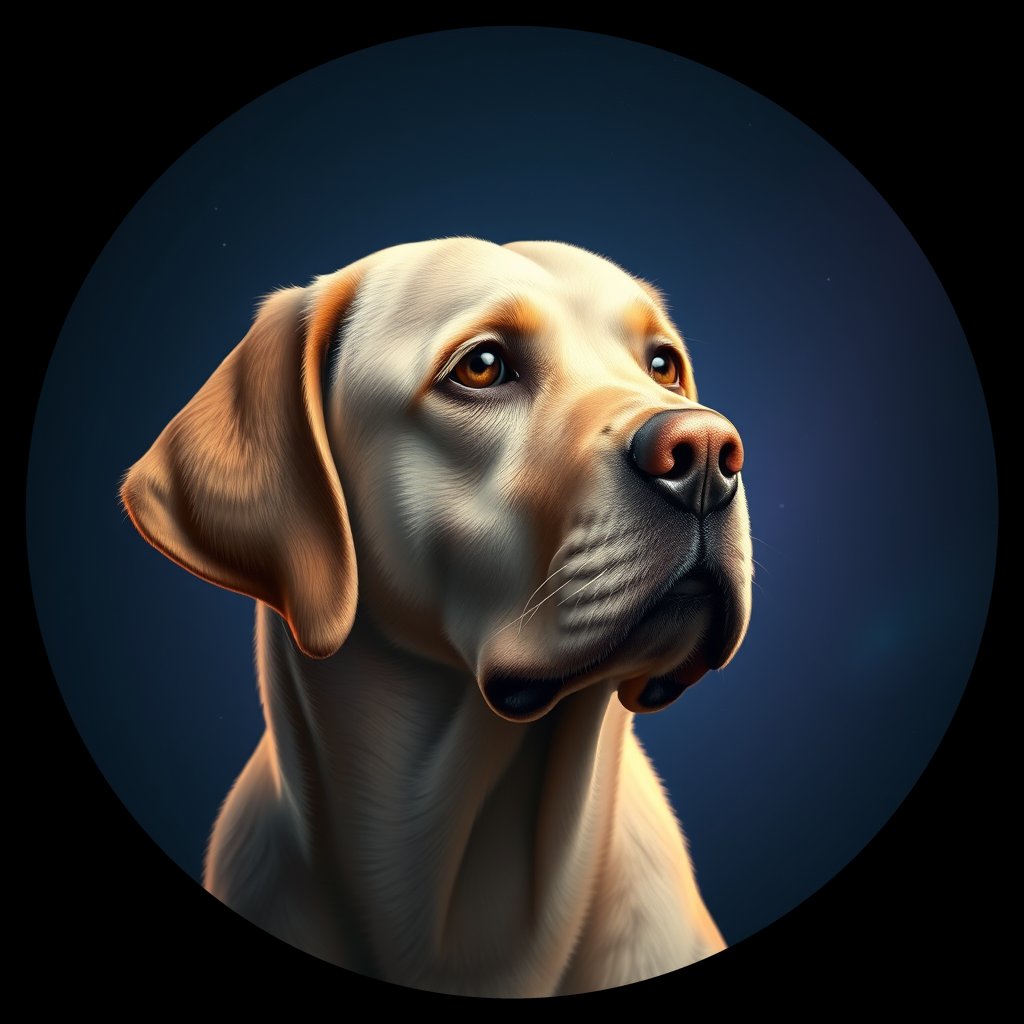 Cosmic medallion portrait of 675_G0380_0899, a Labrador Retriever